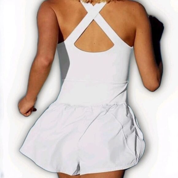 Laslulu Romper Women Large White Square Neck Cross Back Strap Sleeveless - Picture 2 of 8